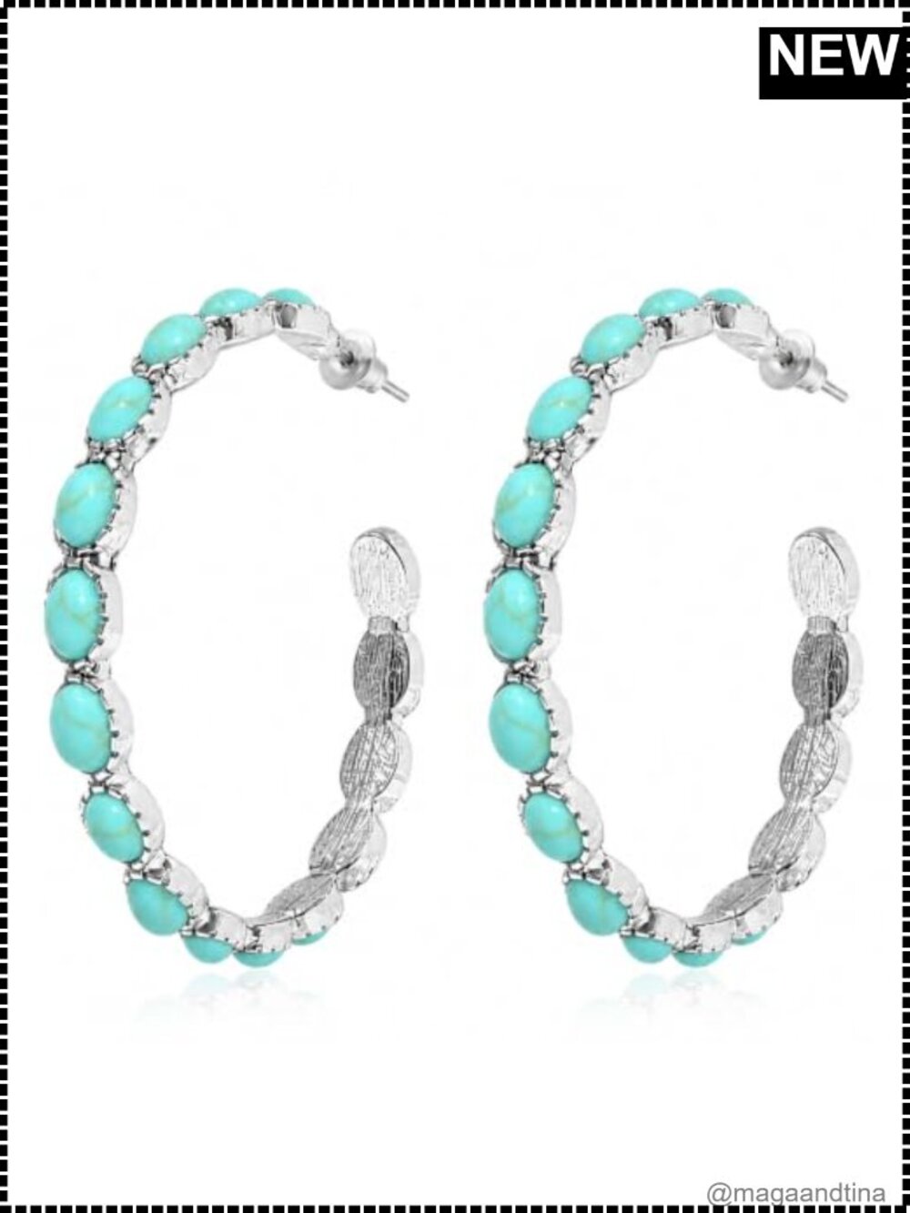 Turquoise Hoop Earrings Western Cowgirl Concho Style Alloy